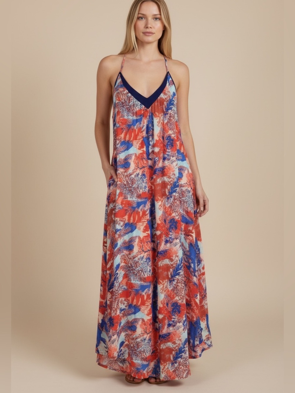 Roxy Crinkle Cotton T Back Beach Dress Size M